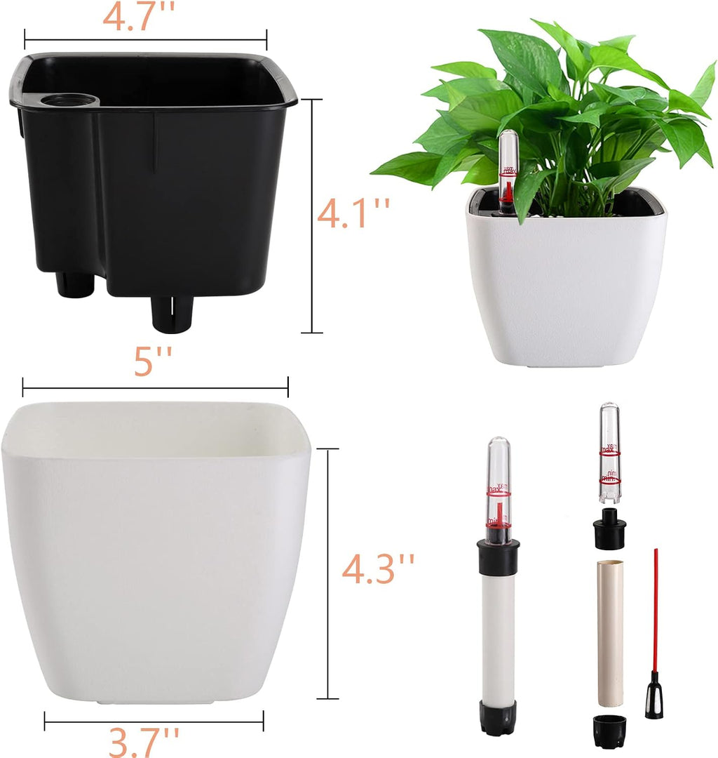 6 Pack Self Watering Planter with Water Level Indicator, 5 Inch Plastic Plant Flower Pots Nested Container for Indoor
