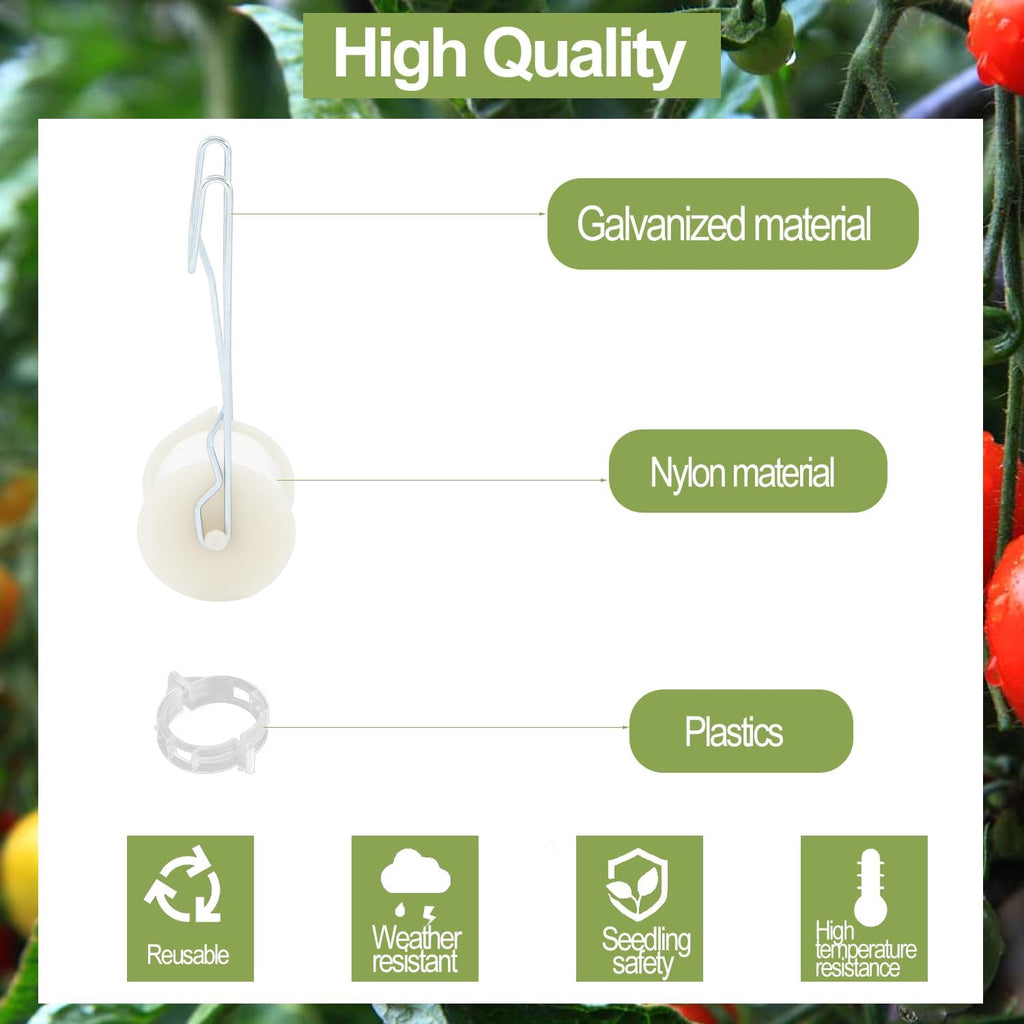 20PCS Tomato Roller Hooks with 49.21FT String and 200PCS Tomato Support Clips for Tomato,Plant, Greenhouse,Flower Vine