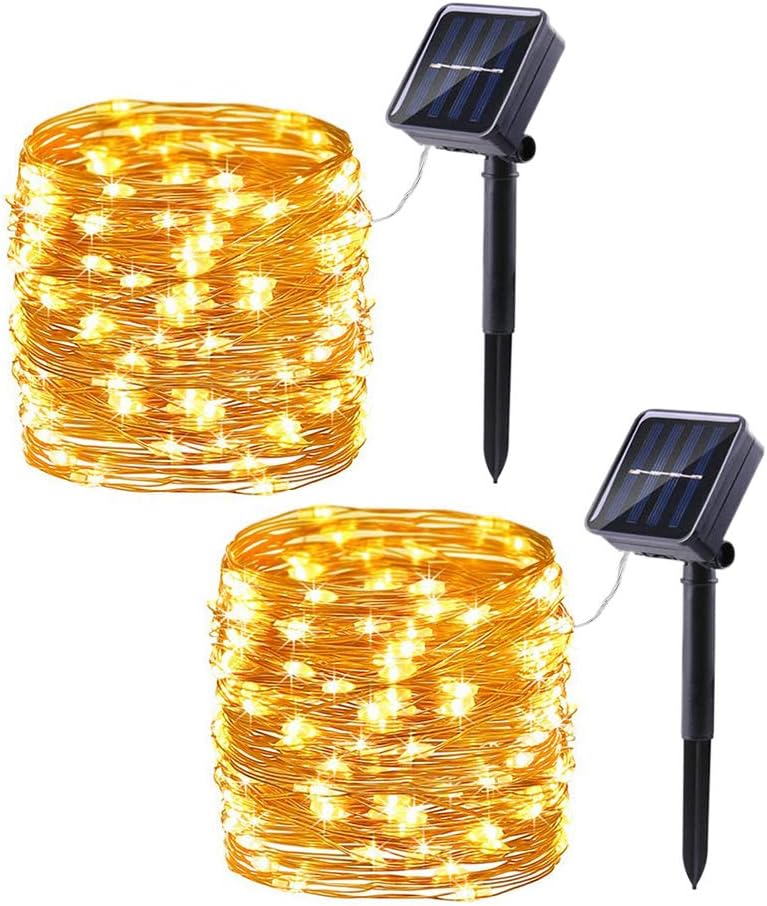 Lomotech Solar Fairy Lights Outdoor, 2 Pack Total 66ft 200 LED,Warm White