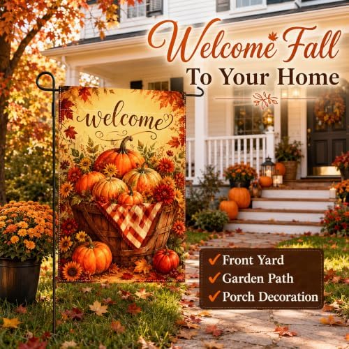 Fall Decor - Fall Welcome Thanksgiving Pumpkin Garden Flag