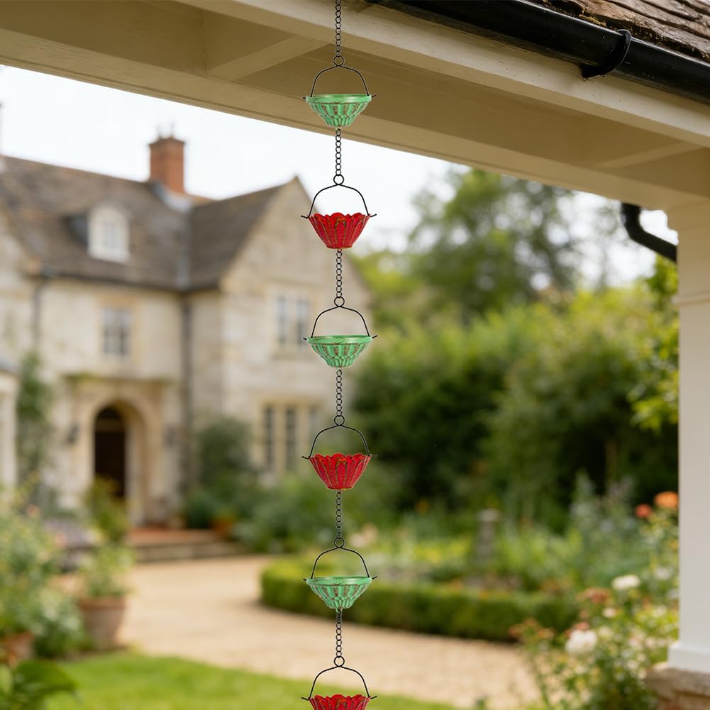 dreamysoul Rain Chains for Outside, 10 FT Decorative Rain Catcher Chains with 16 Cups, Adjustable Rain Chain for