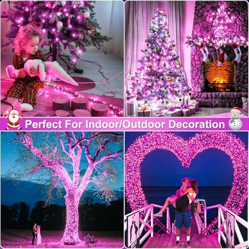 100FT 300LED Christmas Lights Outdoor, Christmas Tree Lights, Pink