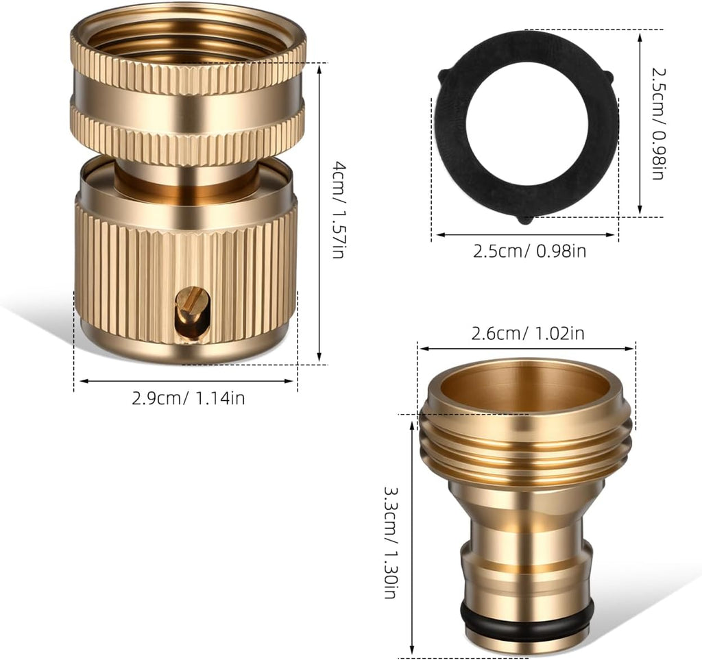 Baluue 6 Sets Garden Hose Quick Connect Fittings Brass Quick Connector Kit Male and Female Hose Adapters with Seal