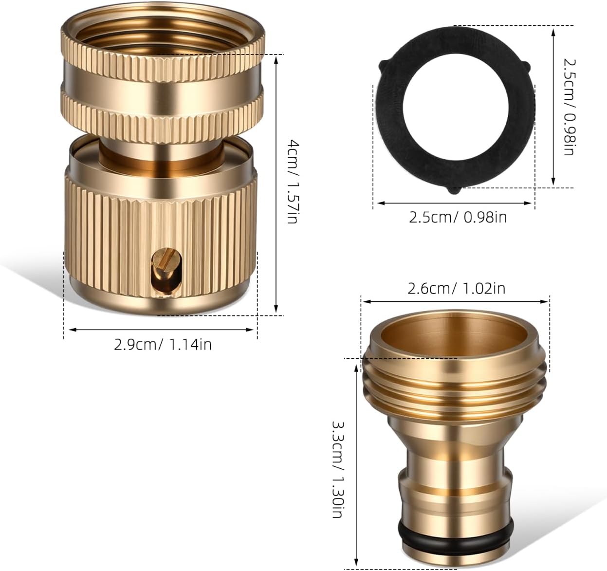 Baluue 6 Sets Garden Hose Quick Connect Fittings Brass Quick Connector Kit Male and Female Hose Adapters with Seal