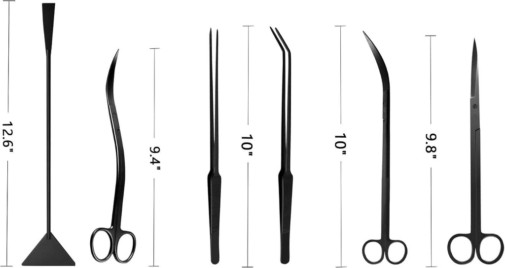 Aquascaping Tools 7 in 1 Kit Aquarium Plant Scissors Tools Set Curved & Waved Scissor Tweezers Spatula Stainless Steel