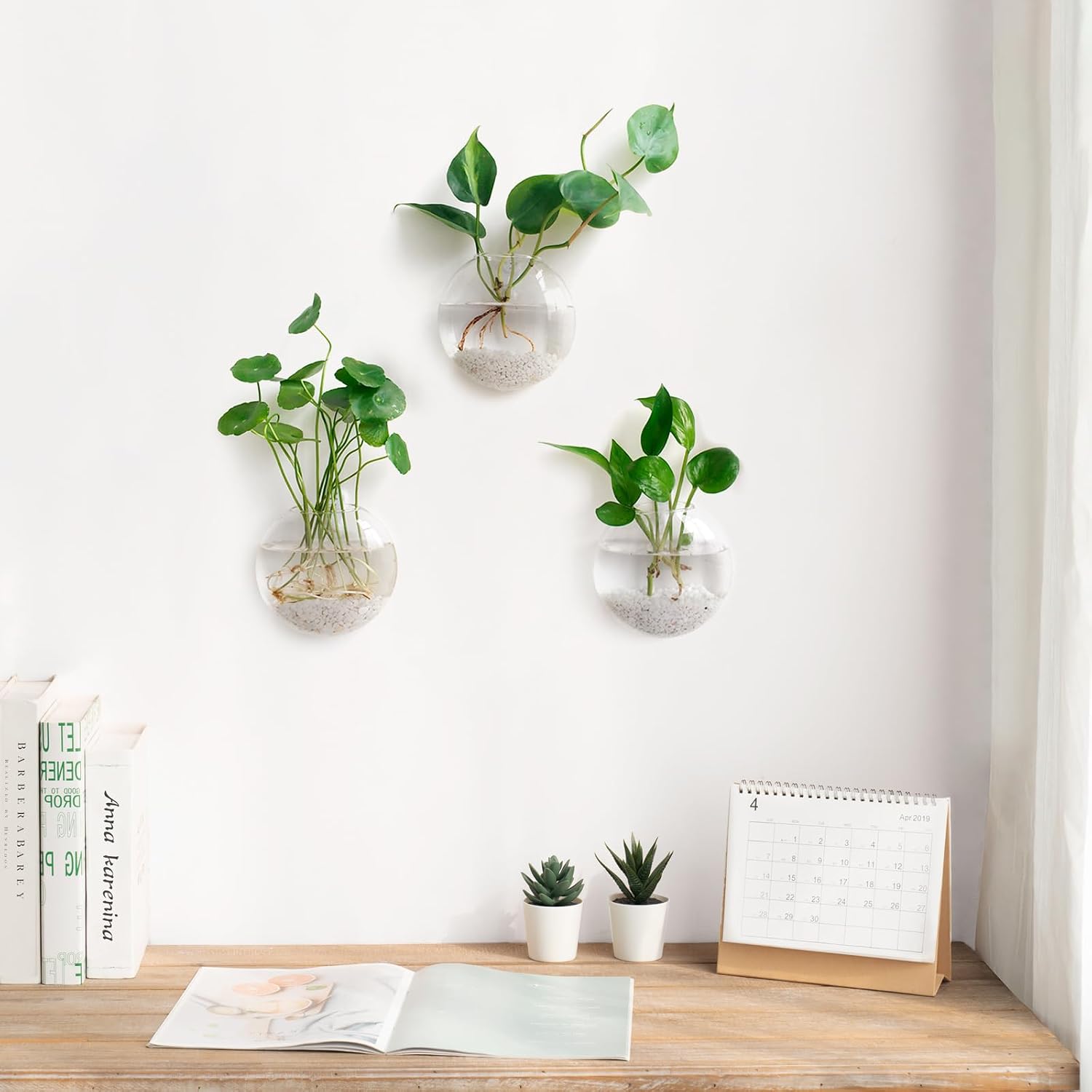 Mkono Wall Propagation Planters, 3 Pack Oblate Hanging Plant Holder Vase | Glass Terrariums Station, Hydroponic Indoor