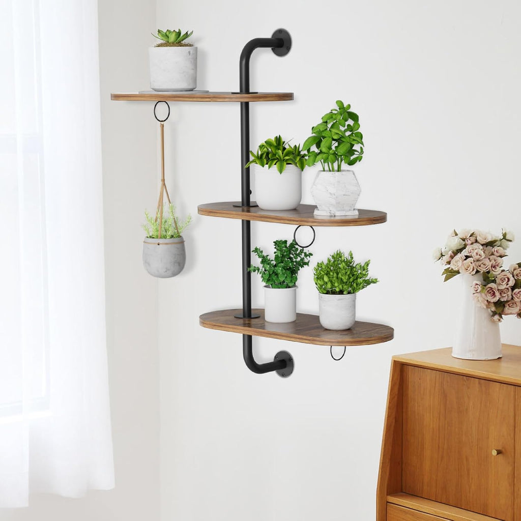 Rotating Window Plant Shelves with 3 Anti-slip Mats, 3 Tier Plant Stand Indoor Outdoor, Wooden Window Plant Shelf with