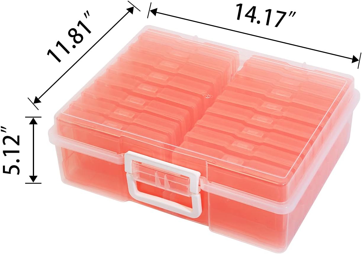 4" x 6" Photo Storage Case with Handle, 16 Inner Photo Organizer Keeper, Extra Large Storage Picture Boxes, Seed