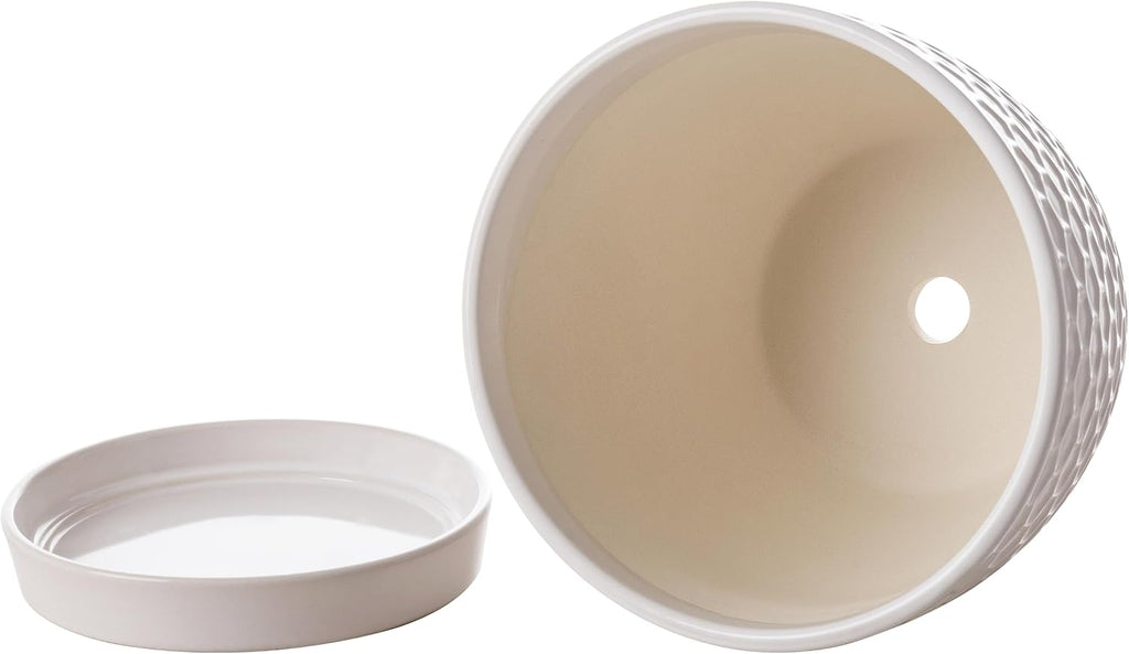 Docrin Ceramic Plant Pots Set of 2 (6.6"+5.5"), High-Fired Clay Indoor Planters with Drainage Holes & Saucer, Honeycomb