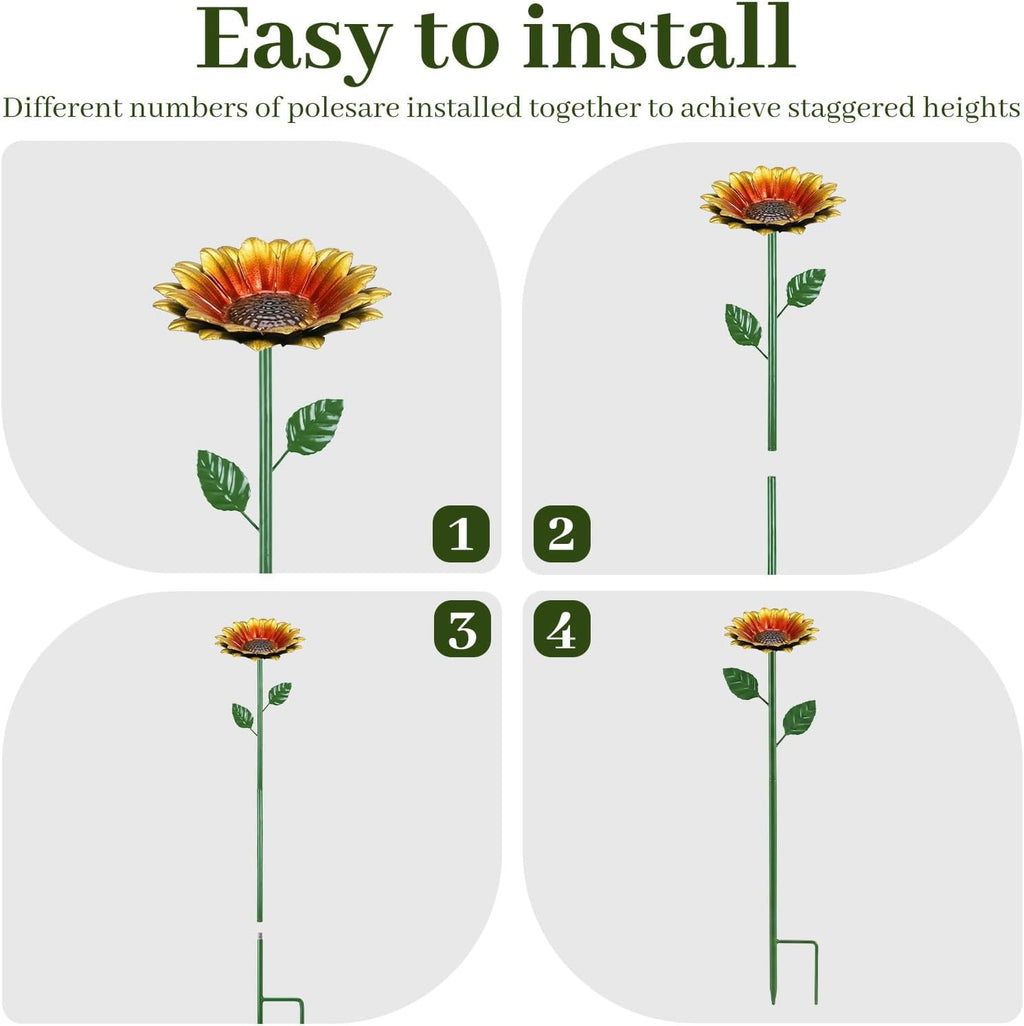 4 Pack Sunflower Flower Bee Watering Station with 20 Glass Beads | Bee Bath for Garden, Metal Bee Water Feeder with