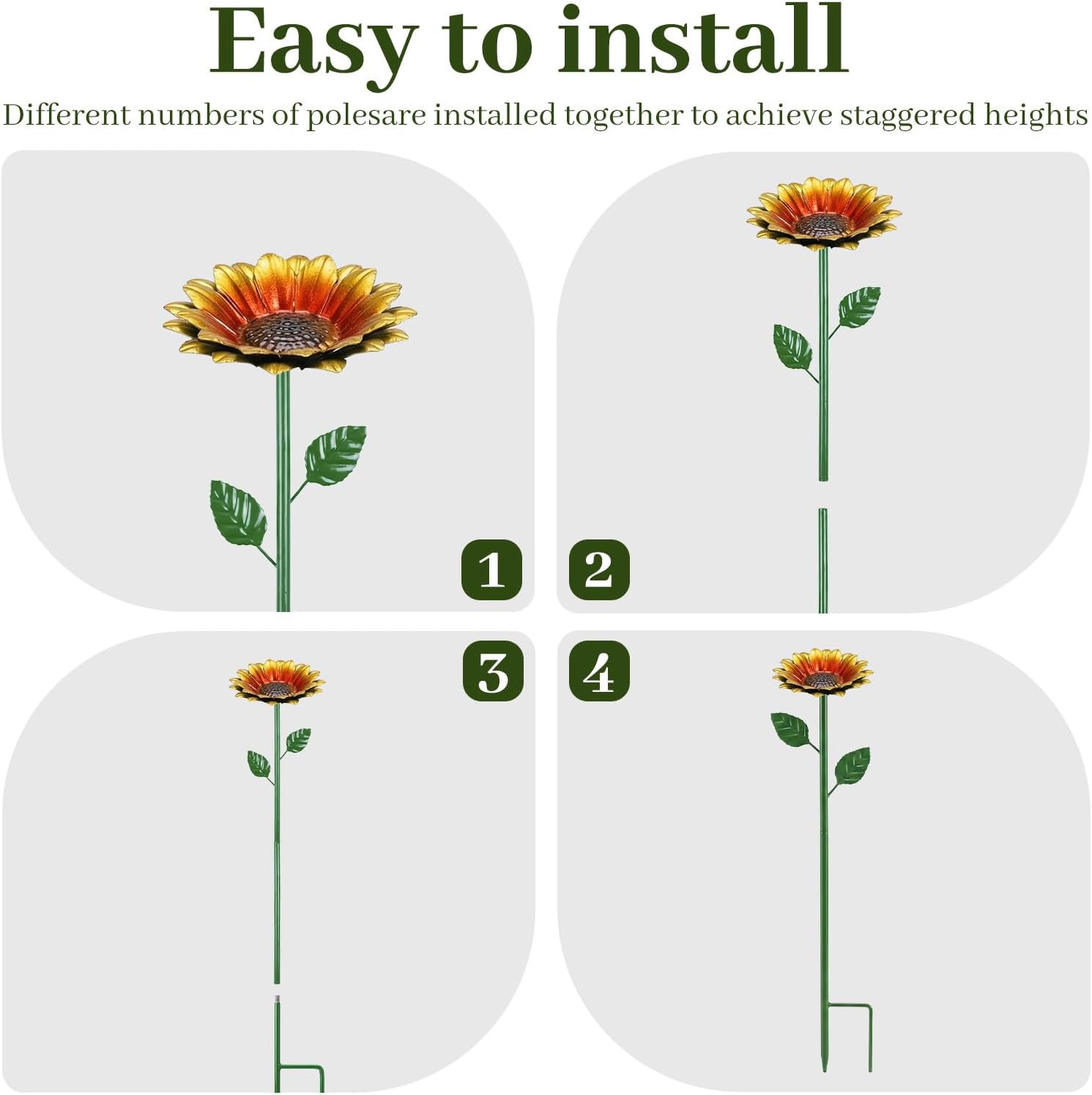 4 Pack Sunflower Flower Bee Watering Station with 20 Glass Beads | Bee Bath for Garden, Metal Bee Water Feeder with