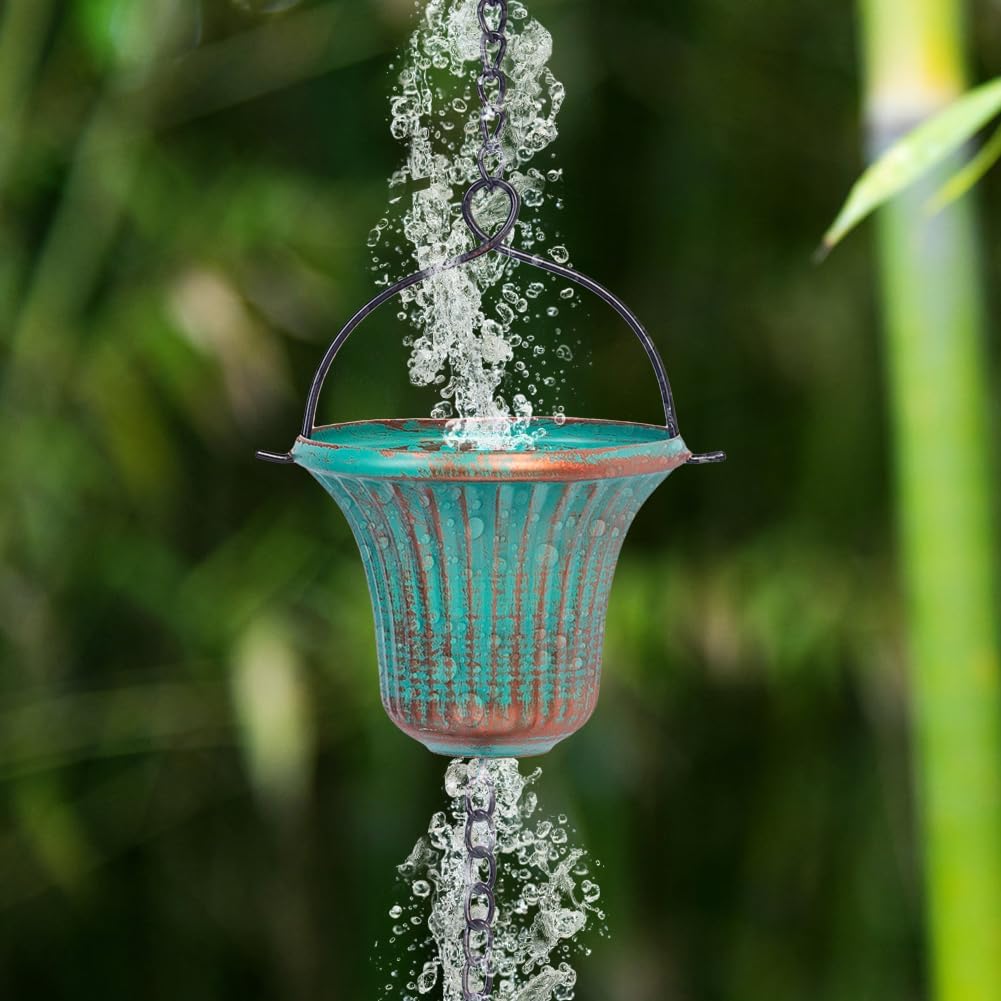 11ft Rain Chains with 12-Cup for Gutters,Eaves, Drainage | Metal Rain Catcher Chain, Replacement Downspout, Adjustable