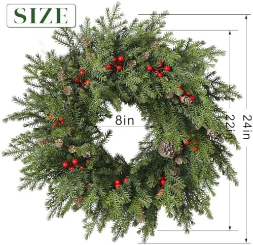 24"Artificial Norfolk Pine Wreath with Berry for Christmas Front Door Decor