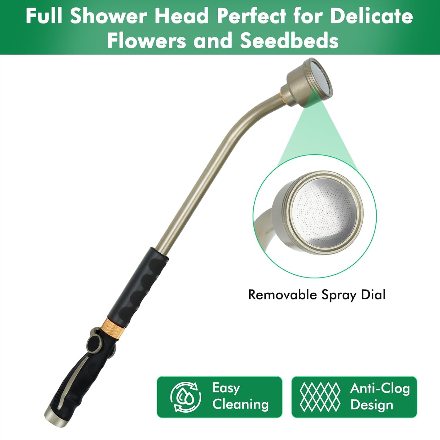 RESTMO Long Watering Wand, 24 Inches Gentle Soft Full Shower Sprayer Wand | Thumb Flow Control, Heavy Duty Metal Hose