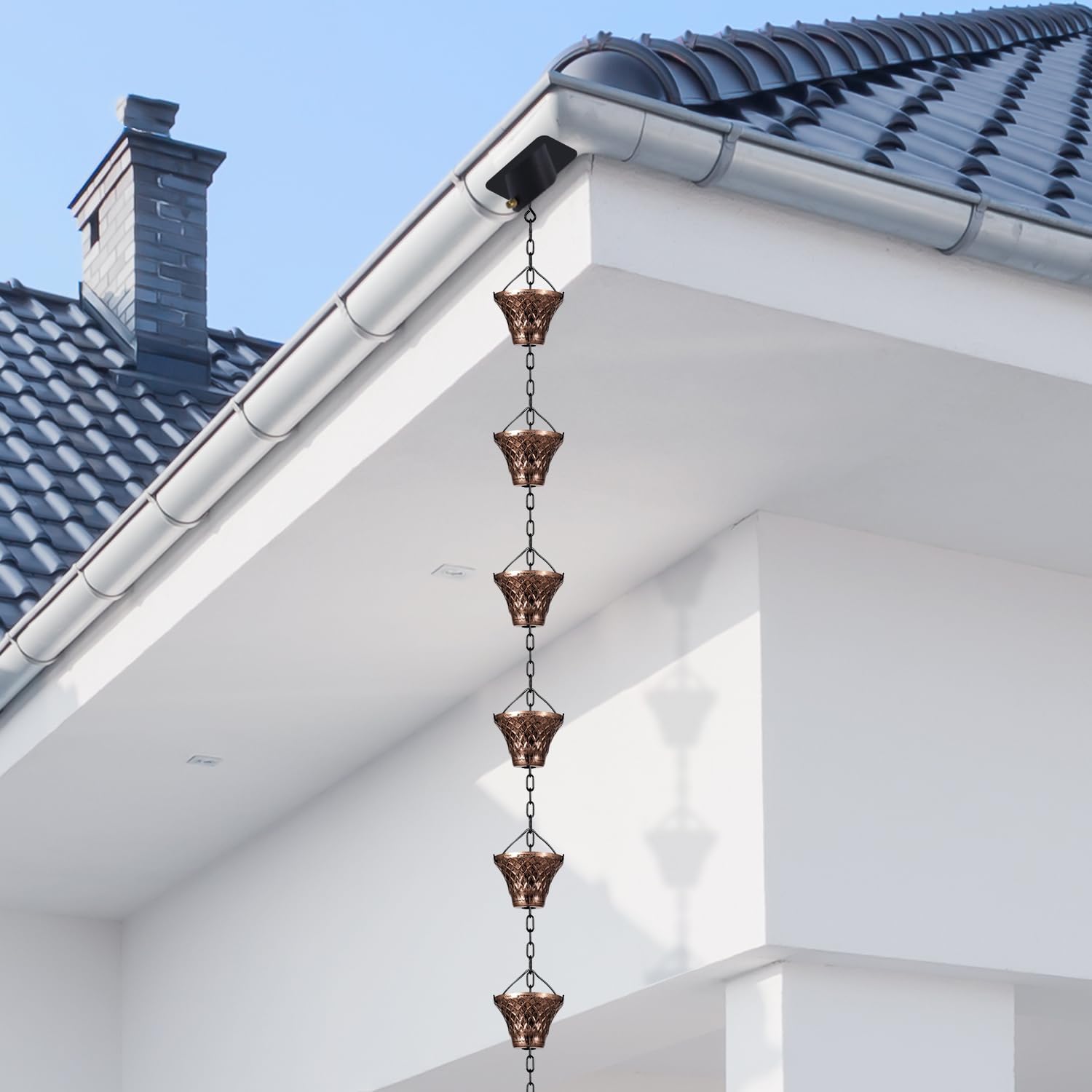 Rain Chains for Gutters Outside Copper Rain Chain 8.5FT 12 Cups | Rain Catcher Chain for Heavy Rain,Rust