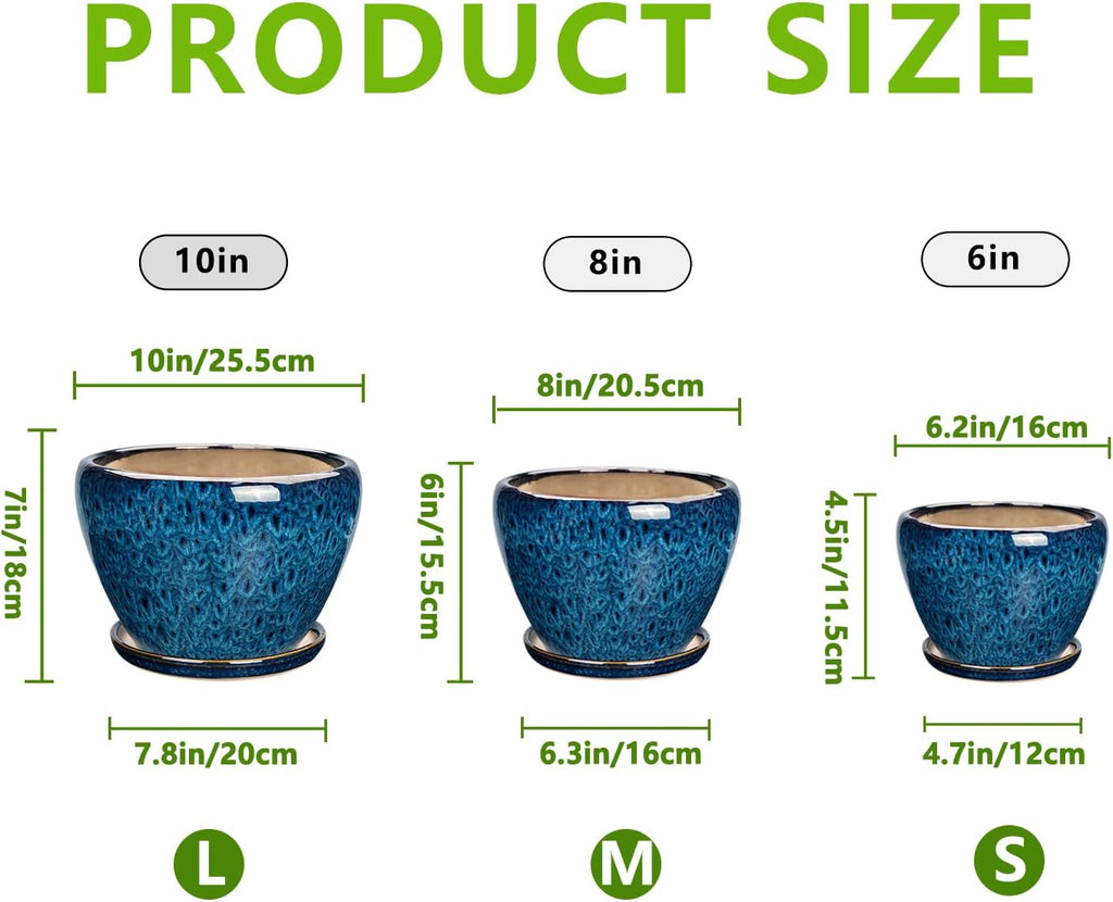 Ceramic Plant Pots Indoor, 10 Inch 8 Inch 6 Inch Round Planters Pots for Indoor Outdoor Plants, Modern Large Flower