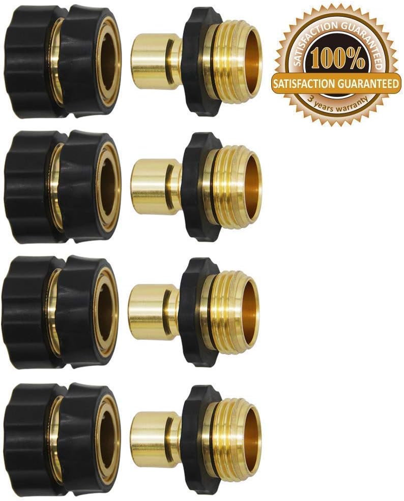 Twinkle Star 3/4 Inch Garden Hose Fitting Quick Connector Set, 4 Set | Garden Hose Splitter 2 Way, Y Connector Brass