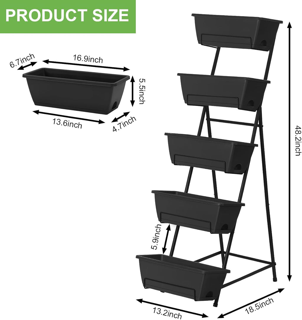 5 Tier Vertical Raised Garden Bed Planter Box, Vertical Raised Bed with Drainage Holes for Indoor Outdoor Herbs Flowers