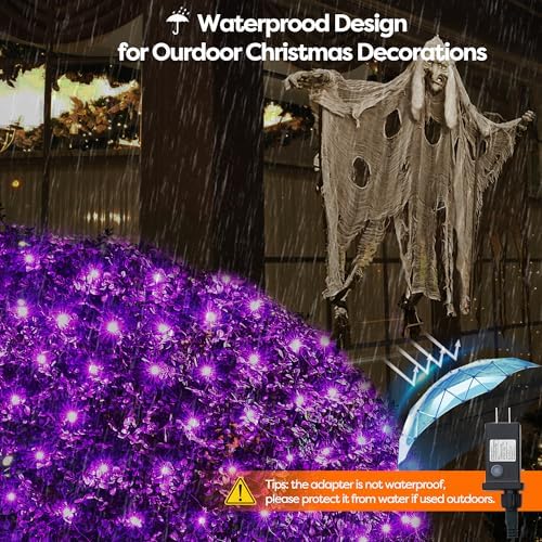 WBao Halloween Lights Outdoor 360LED 11.5ft x 6.9ft Halloween Net Lights with 8 Modes, Timer, Connectable, Waterproof & Dark Green Wire for Lawn, Bushes, Shrubs Outdoor Holiday Decorations, Purple