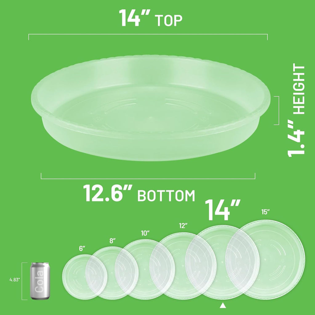 MUDEELA 6-Pack Plastic Plant Saucers Tray for Indoor, 14 Inches, Clear | Durable, Thicker, Stronger, Deeper, Round