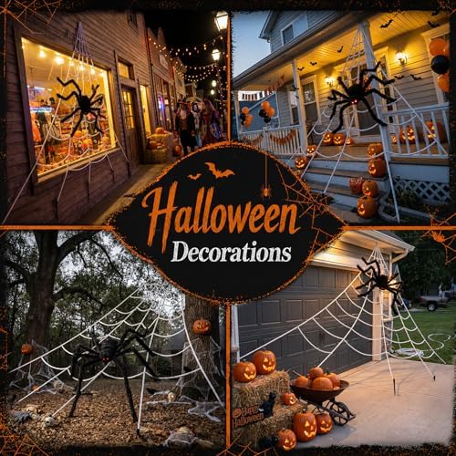 Land Guard 236'' Big Spider Web Halloween Decor+70'' Huge Spider for Roof with Triangular Big Web for on House Outside and Inside (Pack of 2)