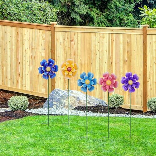 Metal Flower Wind Spinner Lawn Stakes Yard Art, Garden Iron Handicrafts