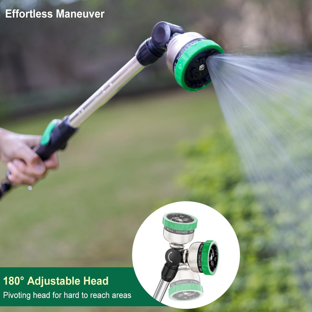 FANHAO Metal Garden Hose Wand, 16-Inch Heavy Duty Watering Wand with 9 Spray Patterns, 180° Rotating Long Garden Hose
