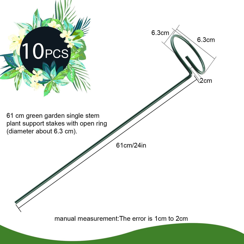 HiGift 10 Pack 24 inch Plant Stakes and Supports, Metal Flower Stakes for Potted Plant Indoor, Garden Stakes for Tall