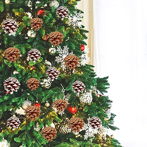Syhood 24 Pcs Christmas Pine Cone Ornaments with String, White, Natural