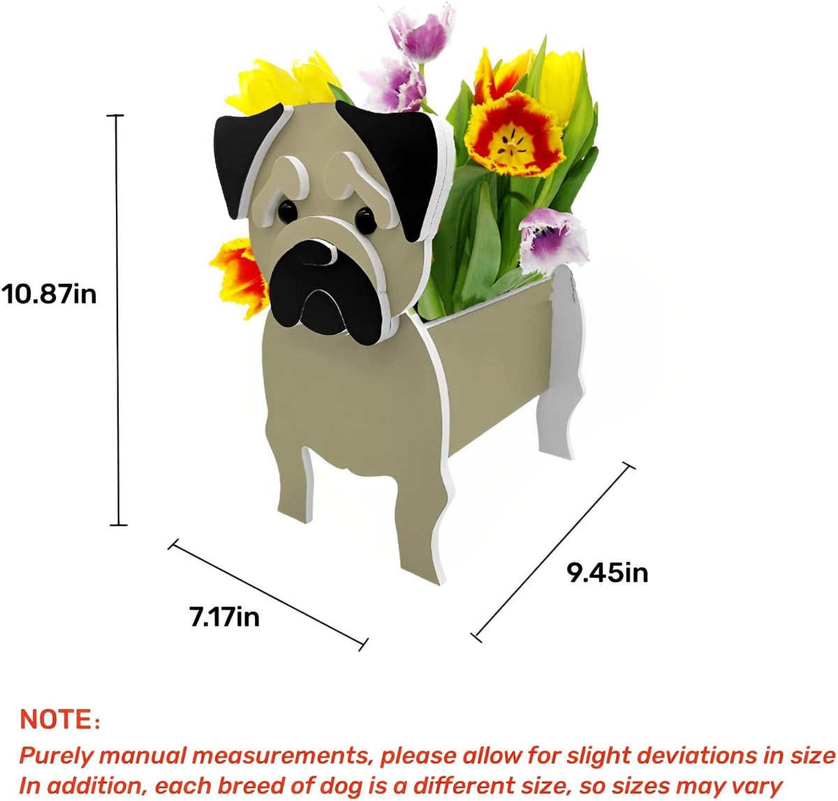 Pug Dog Planter Pots, Animal Shaped Flower Pot | Cute Plant Gift for Women and Pet Lovers, Indoor Outdoor Garden Home
