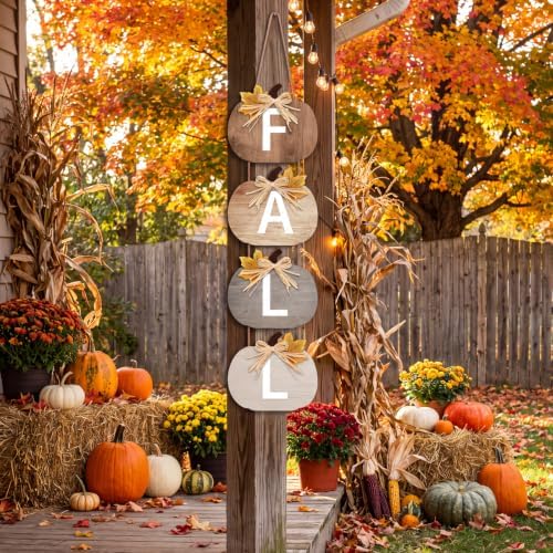 Vicenpal Fall Porch Sign Wooden Hanging Farmhouse,Classic Color,Pumpkin