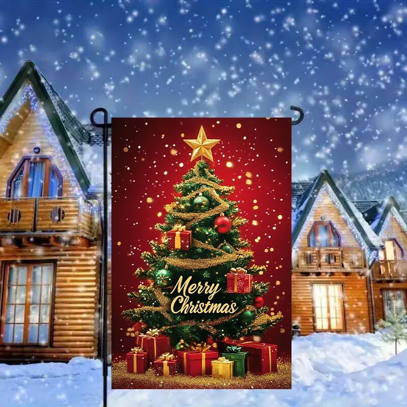 Merry Christmas Garden Flags for Outside 12x18 Double Sided