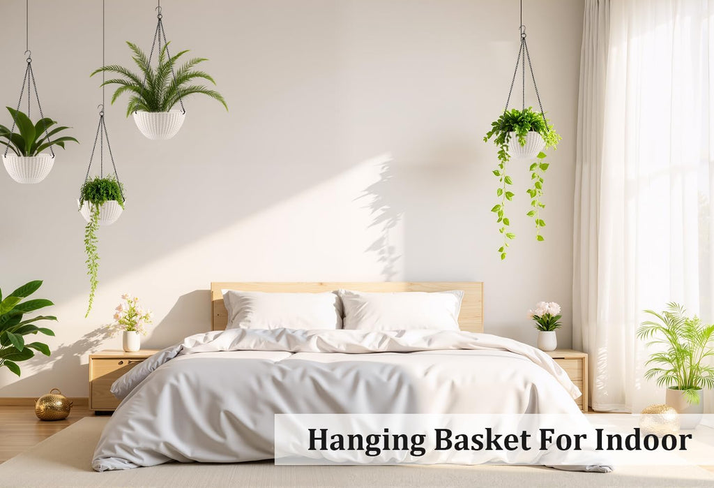 Hanging Planters 8 Inch & 10 Inch, 4 Pack Self Watering Baskets, White | Outdoor/Indoor Plants, Durable PP plastic