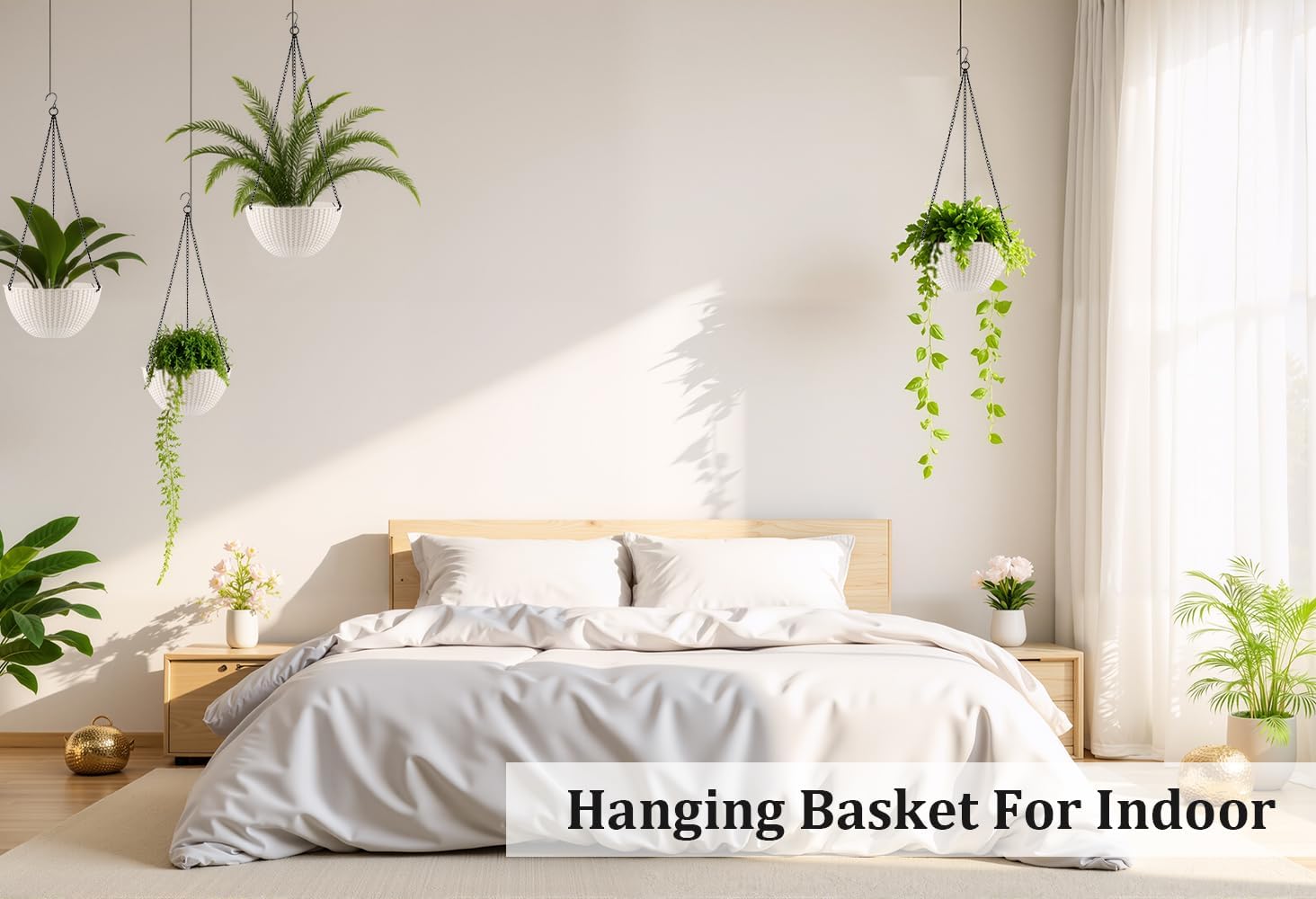 Hanging Planters 8 Inch & 10 Inch, 4 Pack Self Watering Baskets, White | Outdoor/Indoor Plants, Durable PP plastic