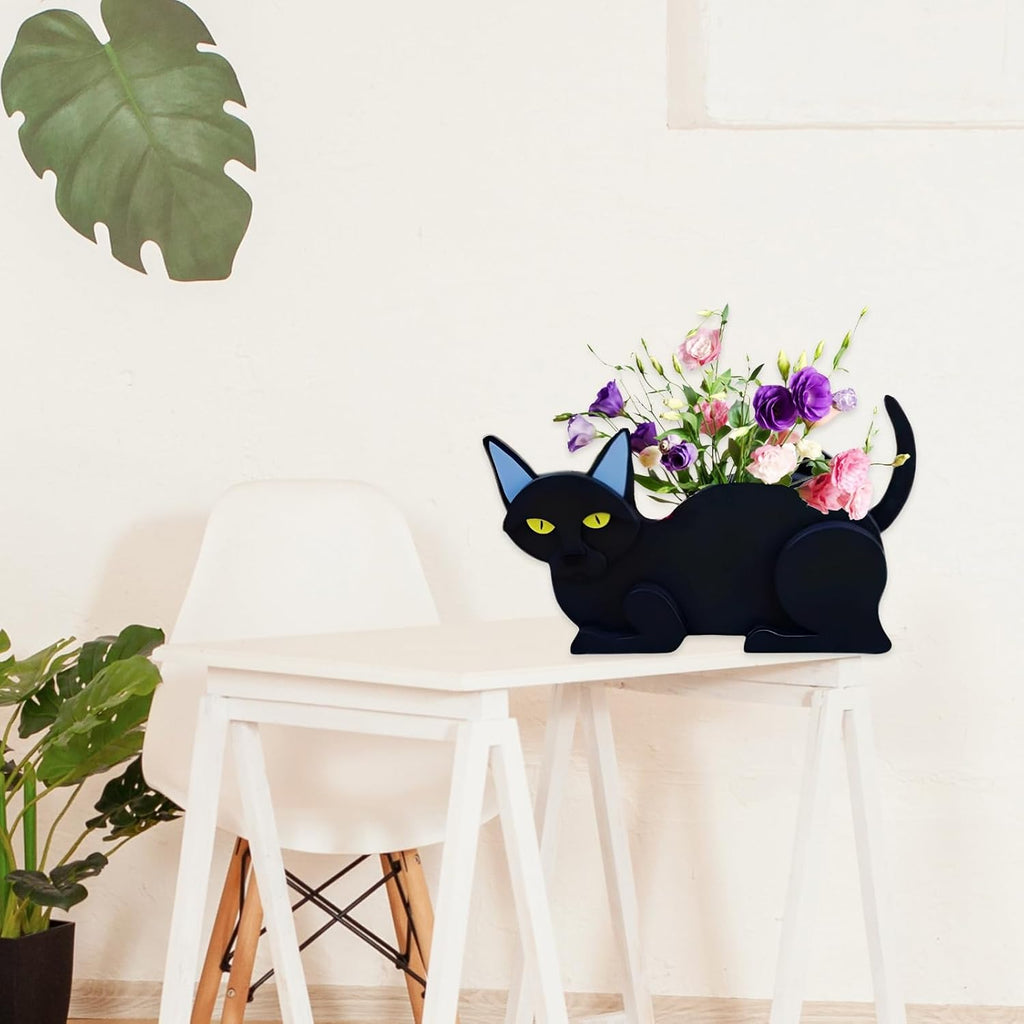 Black Cat Planter Pots, Animal Shaped Flower Pot | Cute Plant Gift for Women and Pet Lovers, Indoor Outdoor Garden Home