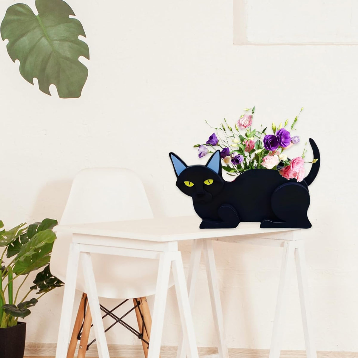 Black Cat Planter Pots, Animal Shaped Flower Pot | Cute Plant Gift for Women and Pet Lovers, Indoor Outdoor Garden Home