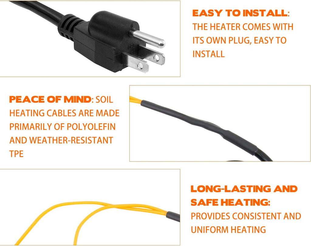 Soil Heating Cable 49 Ft Electric Soil Warming Cable Greenhouse Plant Soil Heater Cable Keep Soil Warm for Soil