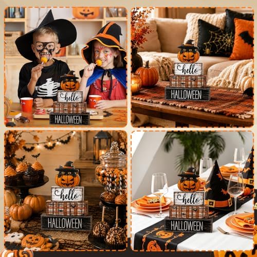 4Pcs Halloween Tabletop Decorations Wooden Cat Pumpkin Signs Gift