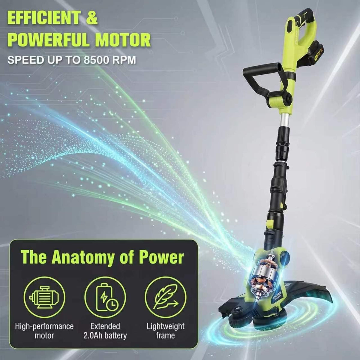 KITLUCK Cordless String Trimmer & Edger, 20V Electric Lawn Mower Weed Cutter with Auto Line Feed, 12″ Grass Trimmer