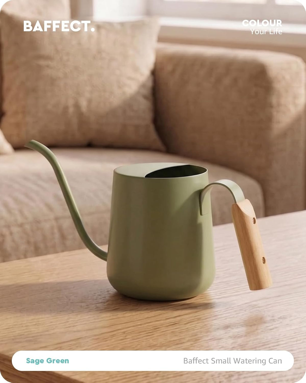 Baffect Watering Can Indoor Plants with Long Spout, 1L / 35oz (Sage Green) | Small Metal Watering Pot For Houseplant