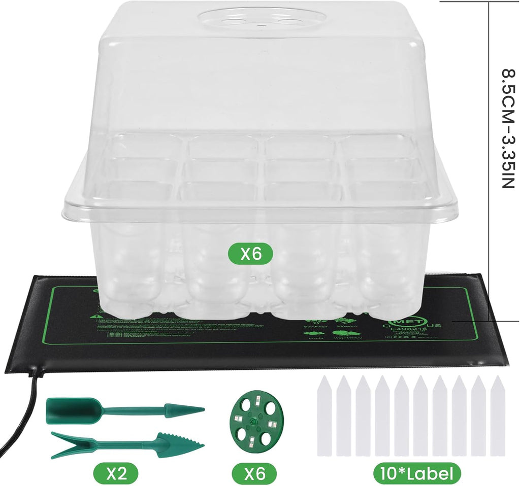 Adawook Clear Seed Starter Trays with Grow Lights & Heat Mat, 72 Cells Seed Starter Kit, 3 Lighting Mode, 4 Timing
