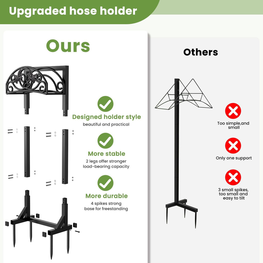 Pattiumo Garden Hose Holder Stand, Heavy Duty Freestanding Metal Hose Holder with 4 Spikes, Hose Reel Alternative Holds