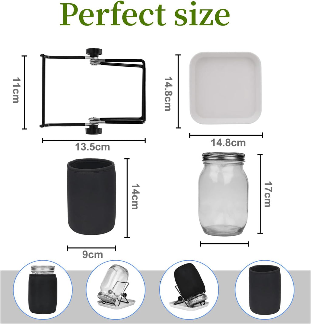 Lulonpon 4 Sprouting Jar Kit, Wide Mouth Quart Mason Jars with Stainless Steel Screen Sprout Lids