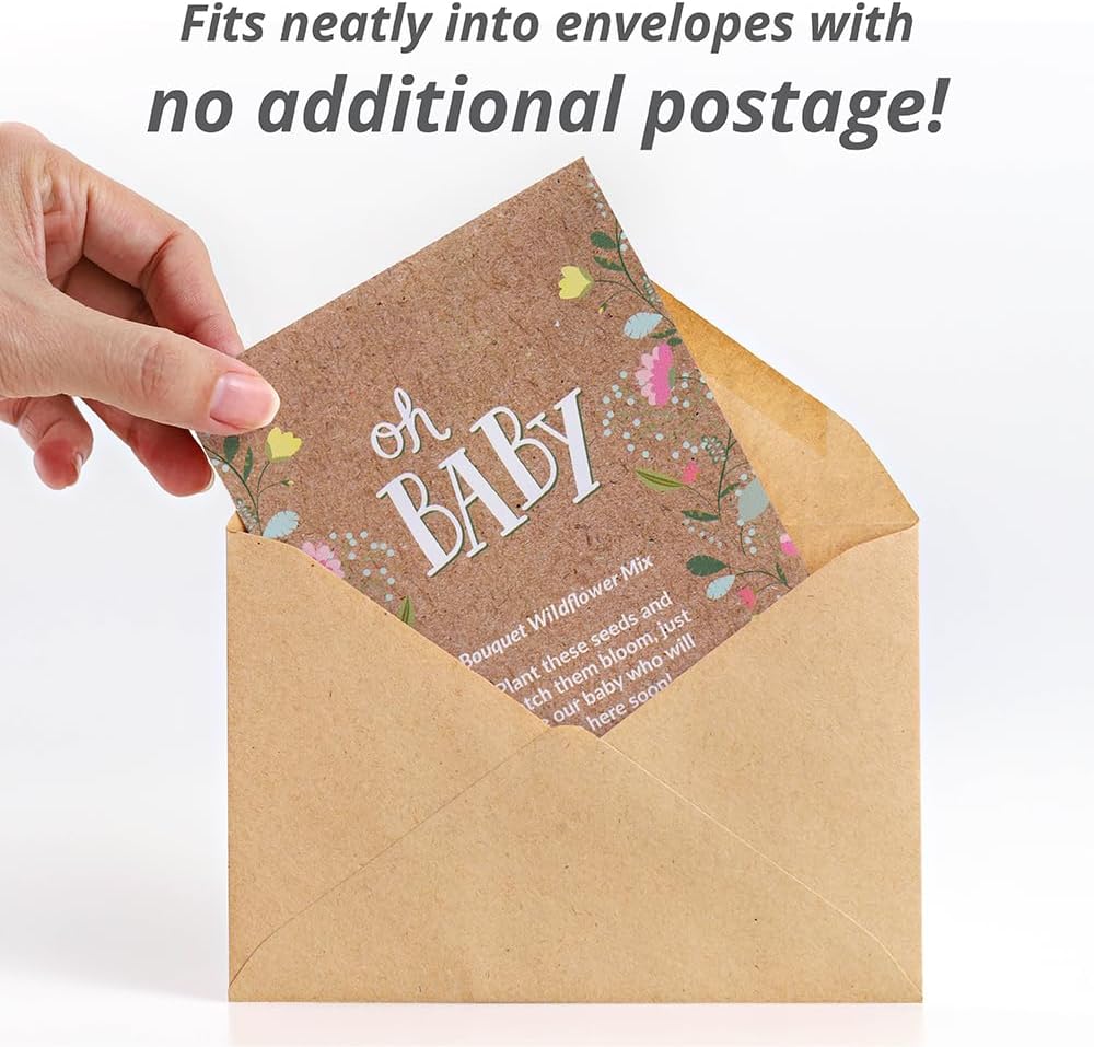Oh Baby Flower Seeds Packets - Girl/Boy Baby Shower Favors - Pre-Filled, 25 Wildflower Seed Packs for Favor