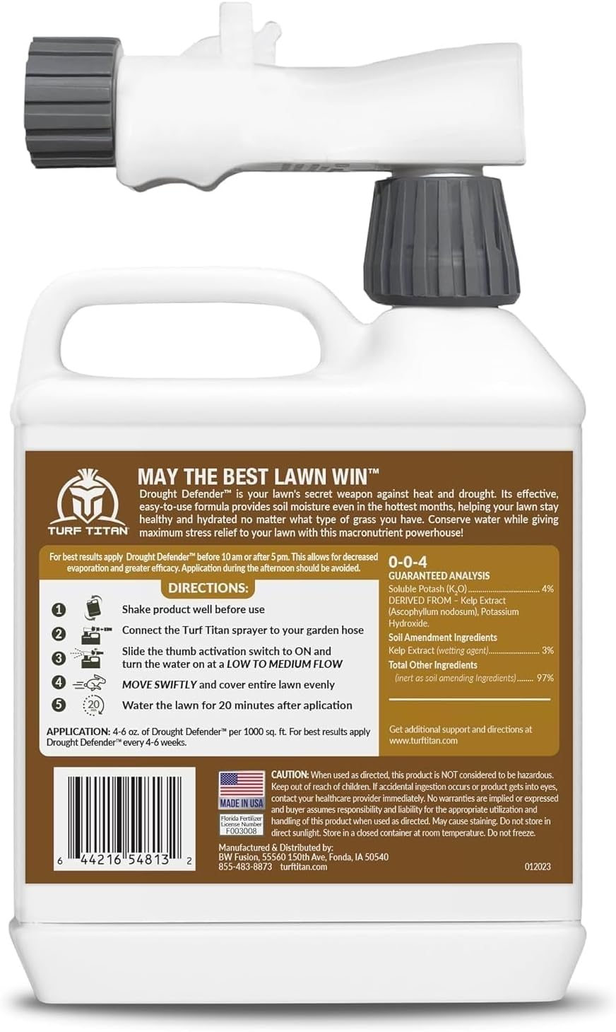 Turf Titan Drought Defender Liquid Lawn Treatment (32 oz) with Hose End Sprayer – Helps Lawns Stay Green in Extreme