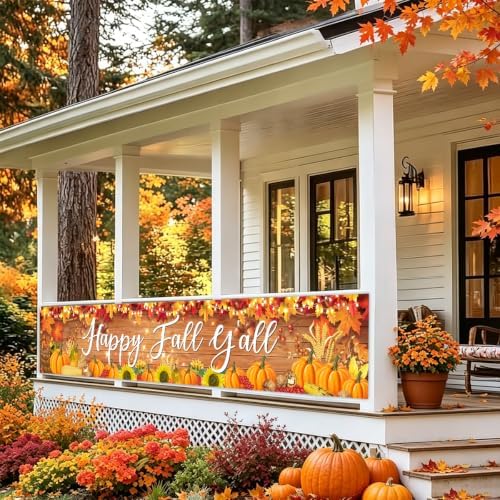 Fall Banner Happy Fall Yard Banner Rustic Pumpkins Sunflowers Outdoor Decor