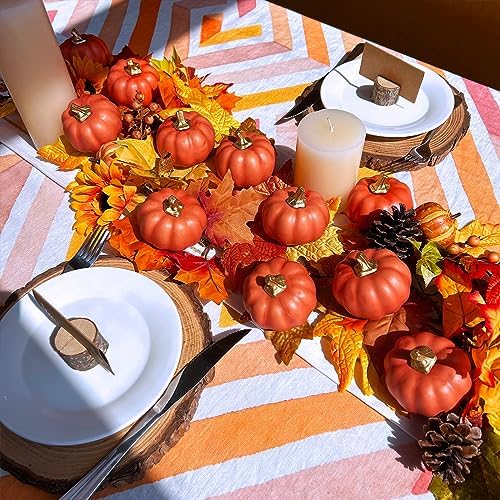 Winlyn 12 Pcs Small Harvest Orange Artificial Pumpkins Decorative Fall Pumpkins Dark Orange Faux Foam Pumpkins for Rustic Farmhouse Halloween Thanksgiving Party Table Centerpiece Autumn Home Décor