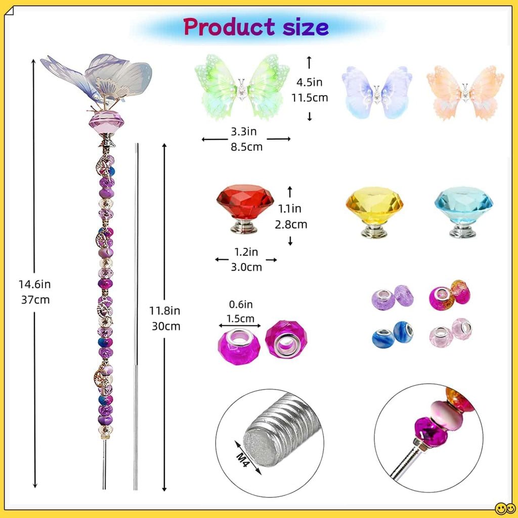 200Pcs DIY Butterfly Garden Stakes Kit - Fairy Wand Garden Stake Beads Kits, Fairy Garden Accessories Kit for Outdoor