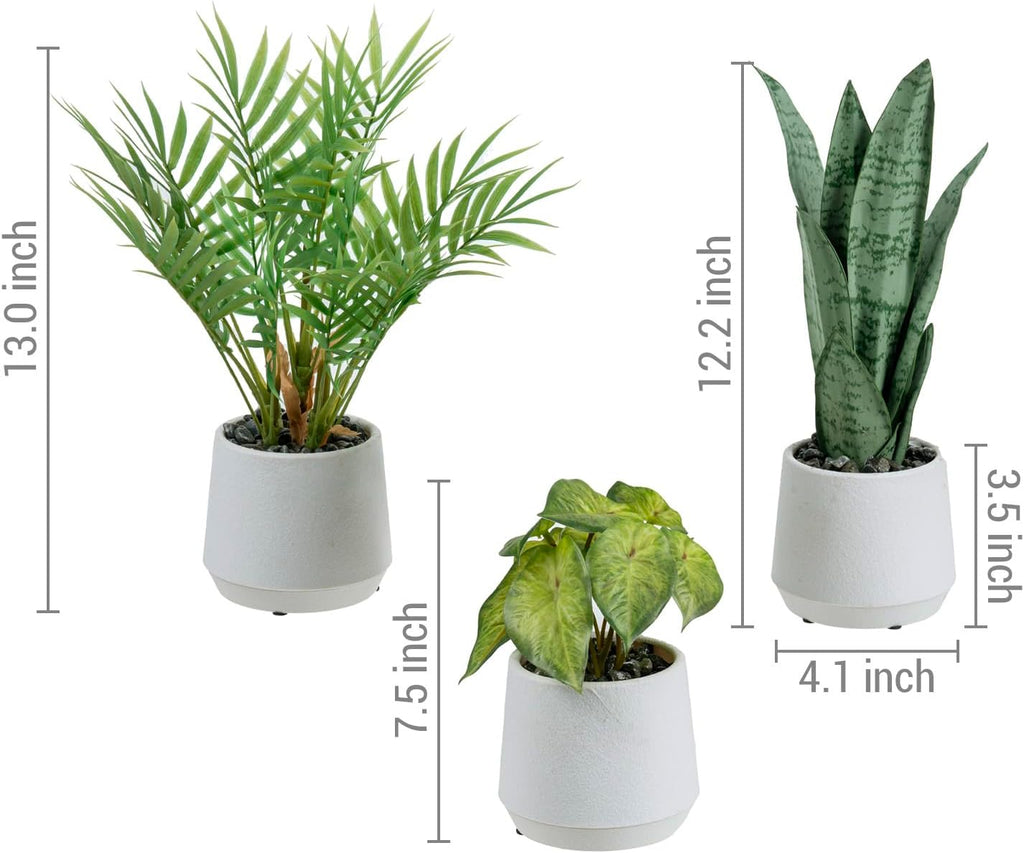 MyGift 3pc Artificial Plants in White Textured Planters, Faux Greenery | Bring easy-care greenery indoors with three
