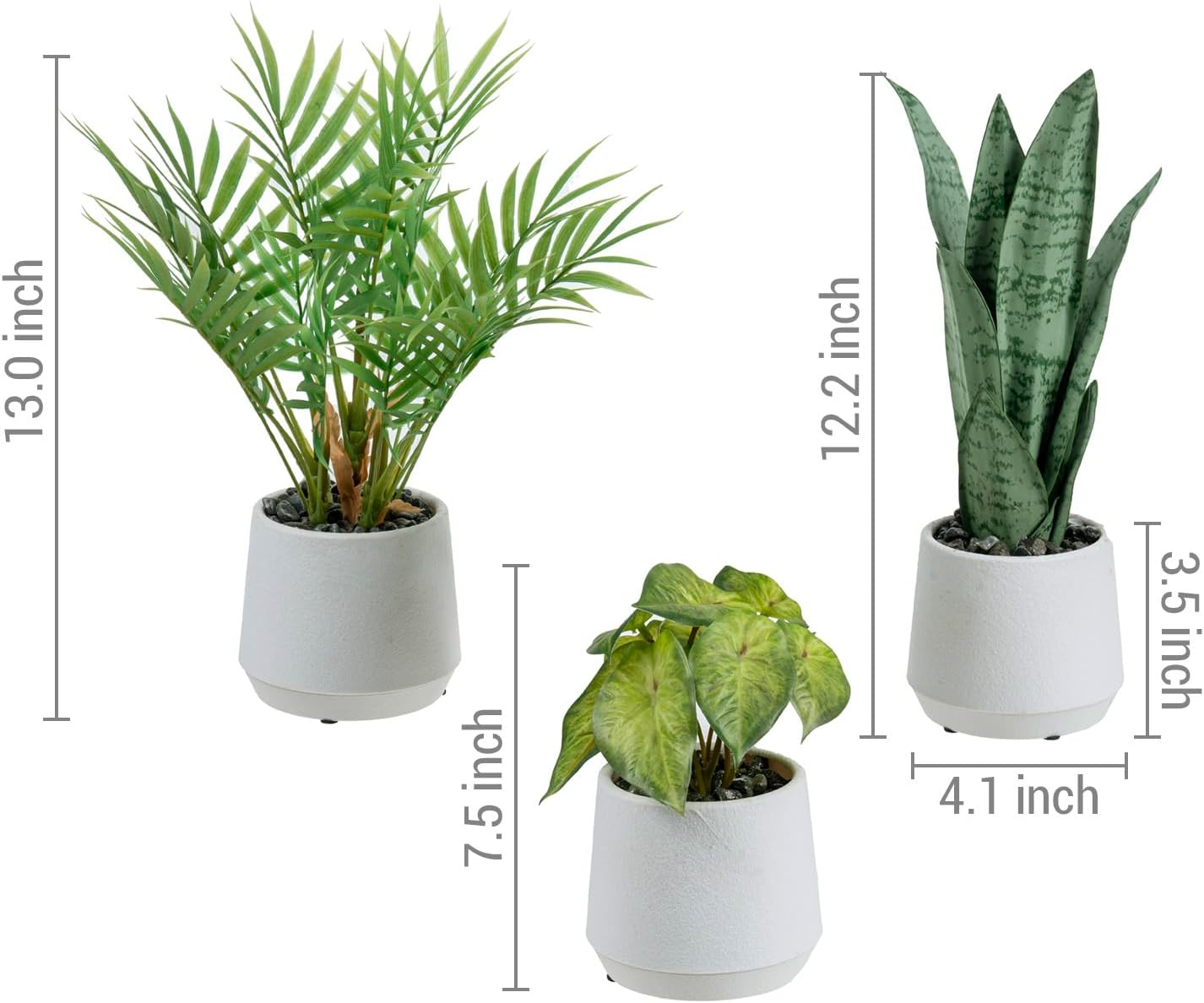 MyGift 3pc Artificial Plants in White Textured Planters, Faux Greenery | Bring easy-care greenery indoors with three